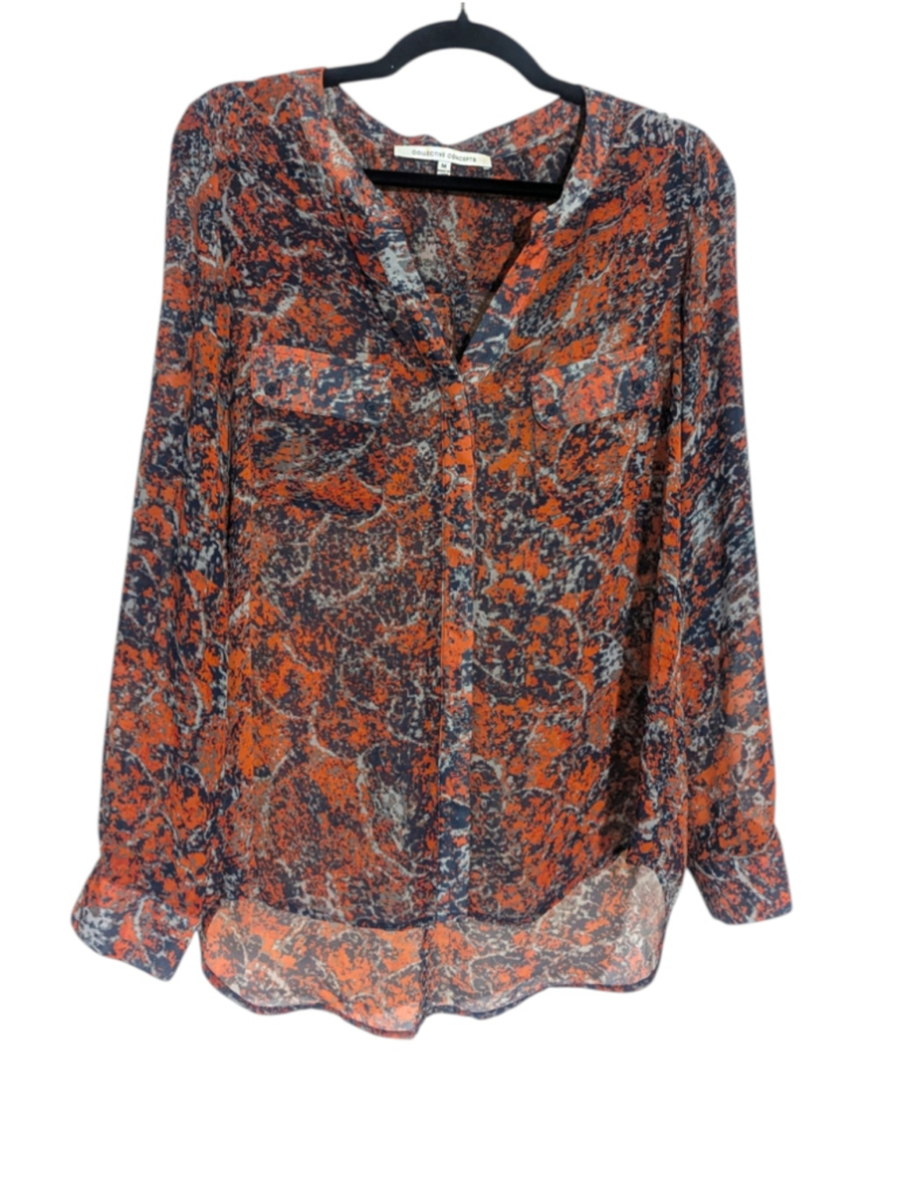 Collective Concepts Orange Blue Patterned Medium Blouse